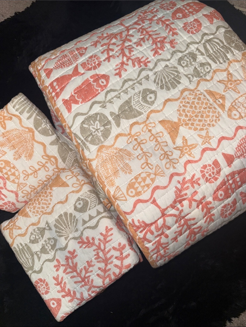 Sigrid Olsen Coral & Peach Cotton Quilted Throw Queen Sz